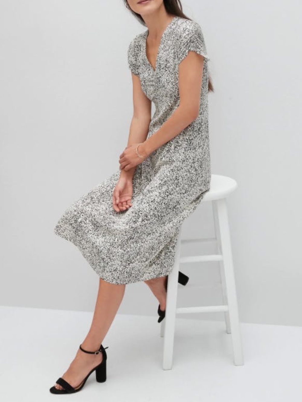 Banana Republic midi dress speckled animal print minimalist simple elegance xs